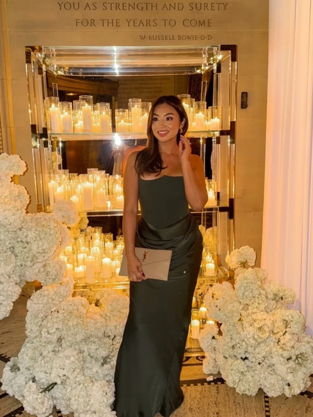 House of CB Dark Green Strapless Satin Maxi Dress - Picture 3 of 12